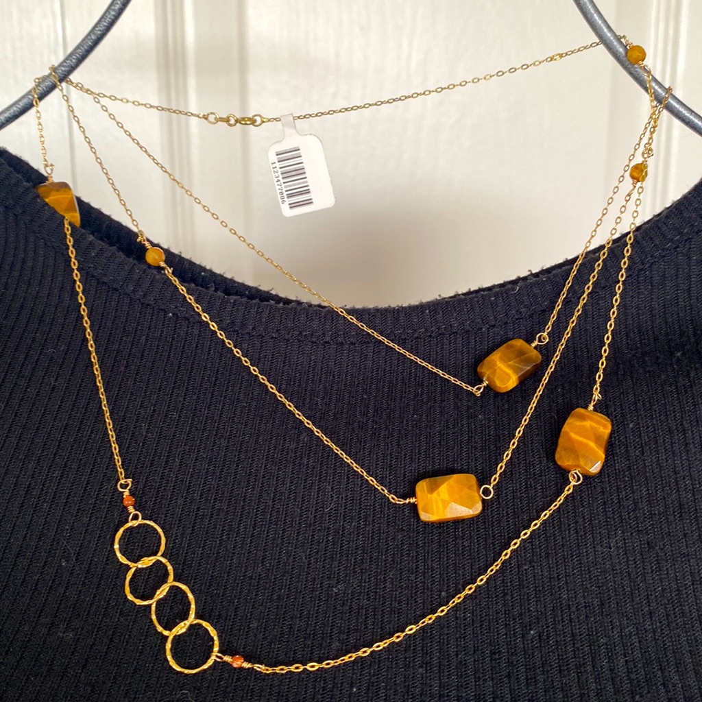 New-Charlene K 40’ Tigers Eye, And Gold Plated Necklace.